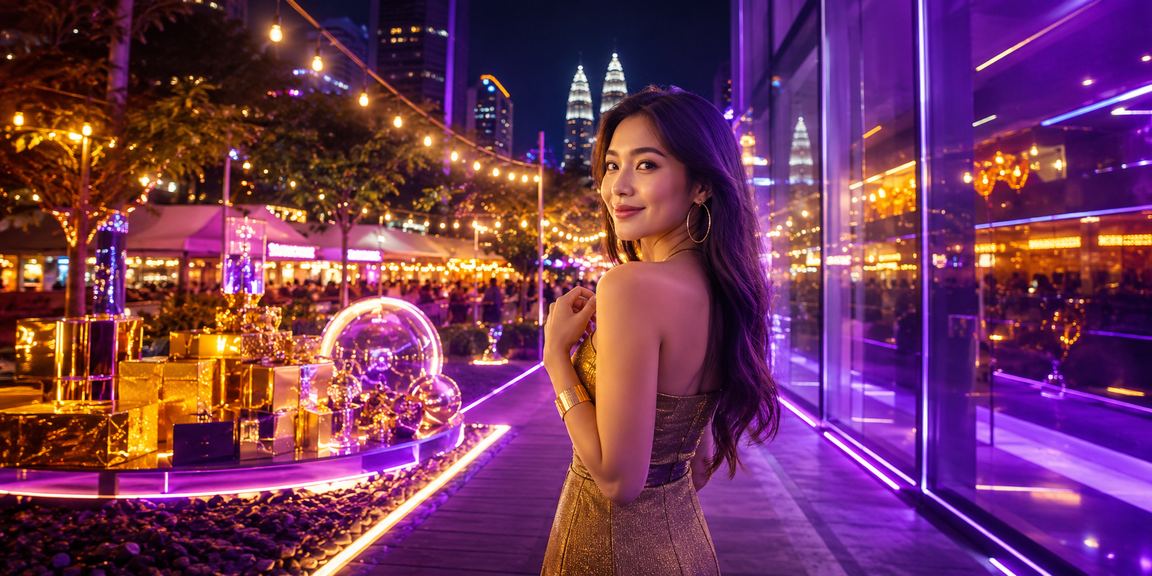 Suasana kasino hiburan bergaya Malaysia di Kuala Lumpur dengan lampu terang meriah